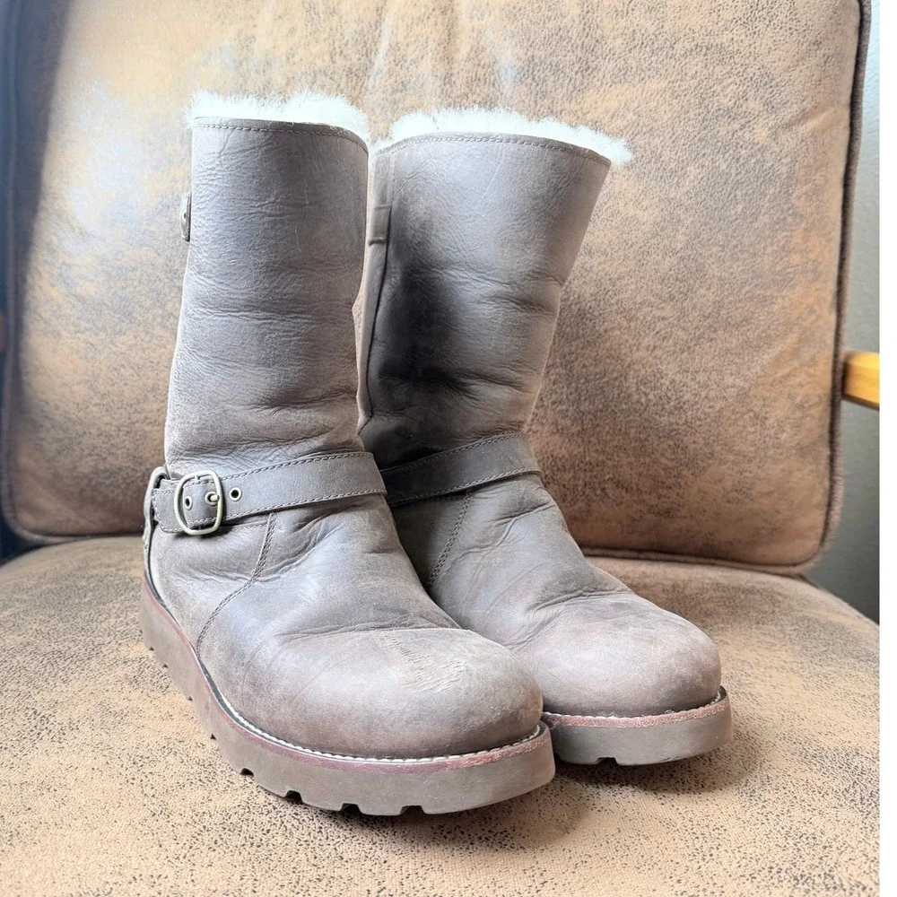 Ugg Australia Noira Brown Waterproof Leather Sheepskin Boots Womens 8 1005730